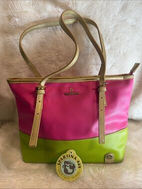 Spartina 449 Colorblock Tote Pink Lime Green NWOT Discontinued
